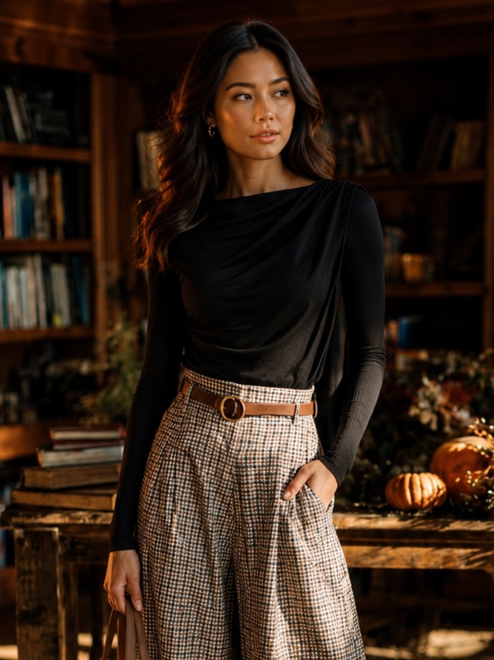 RW&CO. Black Draped Long-Sleeve Top
